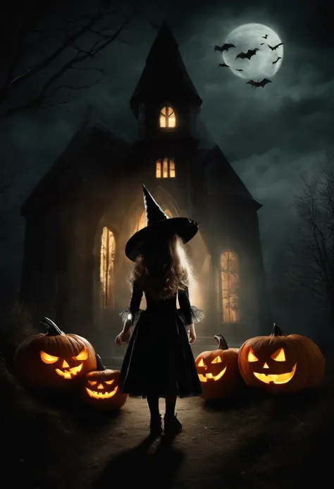 10 children 5 years old, Halloween costume dress up, (bestquality,10,10,highres,masterpiece:1.2),ultra-detail,(Realistic,photorealistic portrait,photo-realistic:1.37),Halloween,Scary,Scary,Haunted House,darkness,full moon,Eerie atmosphere,Awesome pumpkin,g...