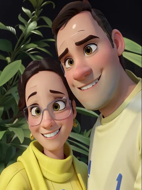 Um casal moreno estilo disney pixar, alta qualidade, melhor qualidade