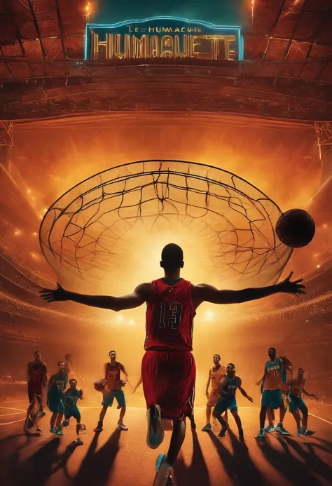 poster de filme, coelho com formas humanas jogando basquete