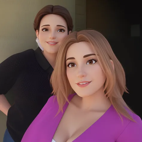 A mother in her mid-30s with short dark brown hair and brown eyes, youthful appearance, usando um grampo de cabelo. 3d cartoon with precise proportions.