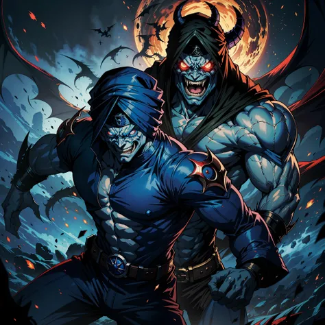 Demons and Devil Super Detailed Dynamic Medieval Shooter Centerpiece with Blue Turban Scary Face Hokuto No Ken Raoh Face Structure