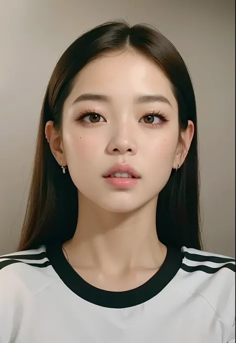 Un primer plano de una mujer con cabello largo y labios rosados, Blackpink Jennie, Retrato de Jossi de Blackpink, Jossi de Blackpink, con cara redonda, Parque Roseanne de Blackpink, maquillaje popular de Corea del Sur, maquillaje coreano popular, Rasgos de...