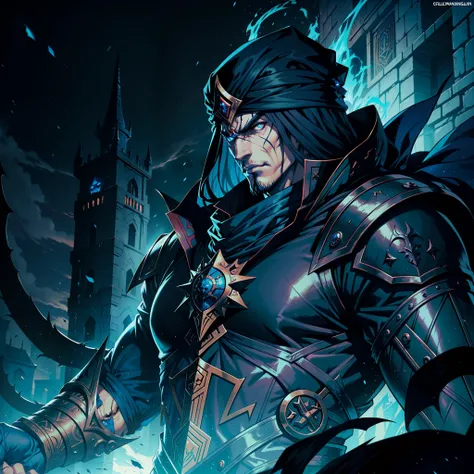 Castlevania Hyper Realistic Shadow Lord Super Detailed Dynamic Shooter Lord Raoh Centerpiece Medieval Arab Warrior with Blue Turban Scary Face Hokuto No Ken Raoh Face Structure