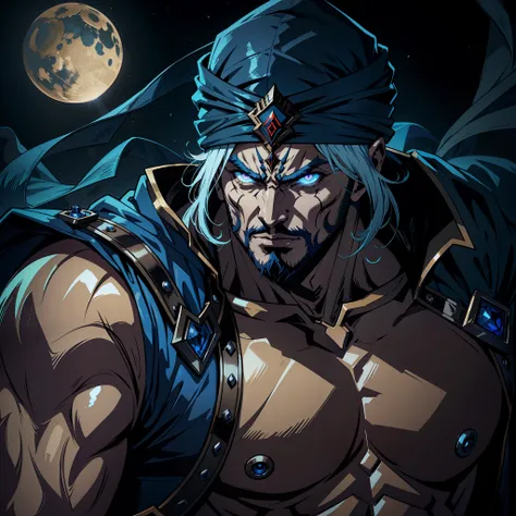 Castlevania Hyper Realistic Shadow Lord Super Detailed Dynamic Shooter Lord Raoh Centerpiece Medieval Arab Warrior with Blue Turban Scary Face Hokuto No Ken Raoh Face Structure