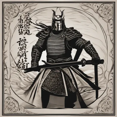 （The Samurai），（Wearing a Demon Mask），solamente，cuerpo completo como，（Armado con un cuchillo largo y afilado），Epic illustrations，（（Estilo de pintura sobre tabla de Kioto）），Efecto viento：1.9，Efectos de nube：1.2，Renderizado completo，Encaustic paint