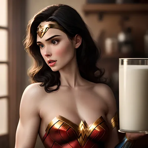 Wonder Woman topless realistic and milk coming out of her boobs