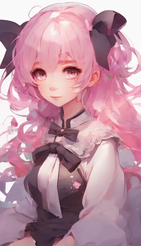 Anime girl with pink hair and a bow in her hair, kawaii retrato realista, Guweiz, portrait of magical young girl, personagem bonito, estilo de arte bonito, anime moe artstyle, character art of maple story, retrato bonito, retrato bonito da menina do anime,...