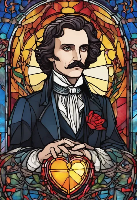 edggar allan poe Holding heart in close-up