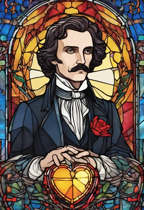 edggar allan poe Holding heart in close-up