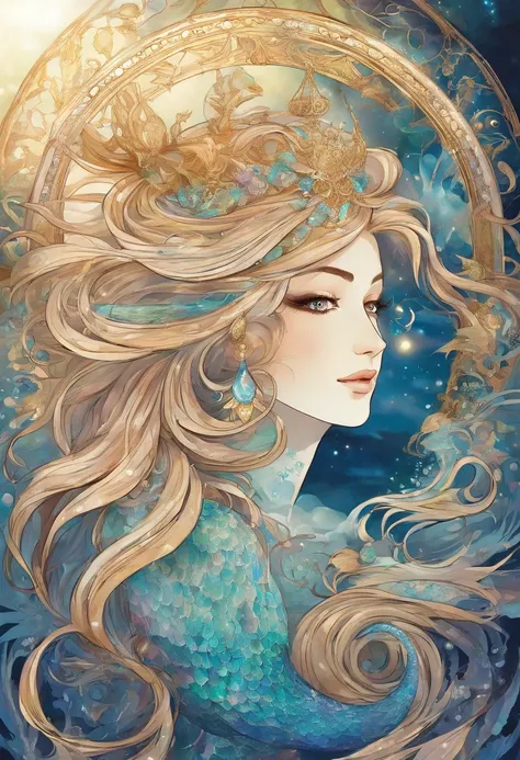 in 8K, It represents perfection, Mermaid of regal stature, Akin to a celestial goddess. Her figure shimmers with iridescent shades, Its as if the very essence of the oceans beauty is in it. Her eyes, Deep pools with liquid sapphire, Discover the secrets of...