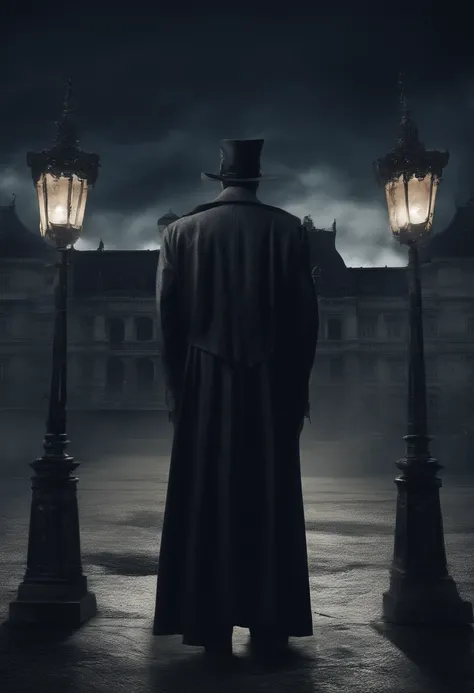 Arsène Lupin out in the night in front of an imperial palace to perform his next sneaky burglary