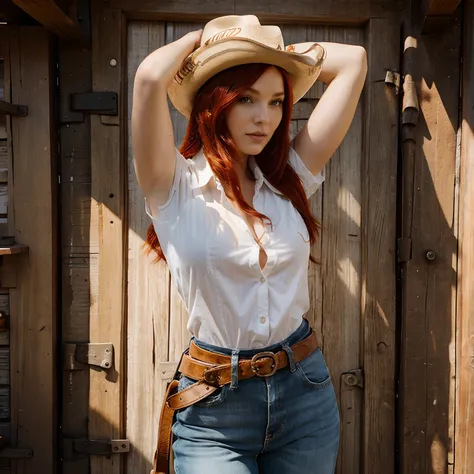 Redhair woman in a cowgirl style