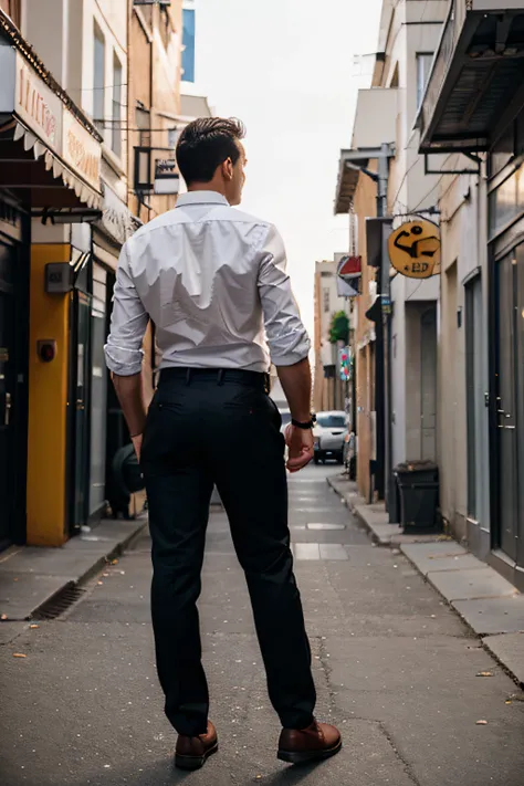 back view of man on the city, full body, photography