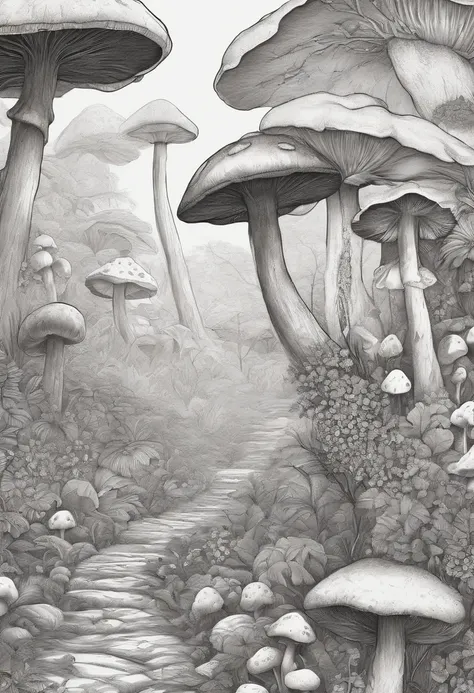 Fungal invasion，Line drawings，clothing design，Mushroom texture