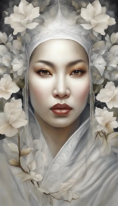 White face and white head，Asian women have leaves,segurando um microfone，cantoria， retrato bonito da fantasia, retrato bonito da arte da fantasia, retrato surreal bonito, retrato da fantasia, retrato da arte da fantasia, retrato de fantasia fosco detalhado...