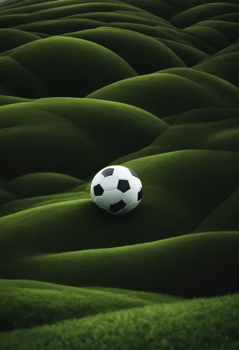 logomarca contendo uma bola de futebol em cor branca e preta vista de cima, em um gramado verde, 3D renderizado