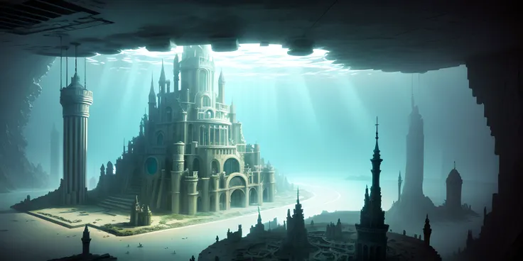 Underwater city like Atlantis that is very colorful