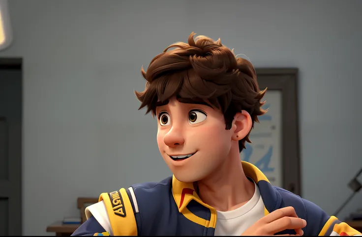 A 16-year-old boy with a disney pixar-style expression of concentration, alta qualidade, melhor qualidade