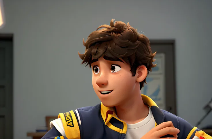 A 16-year-old boy with a disney pixar-style expression of concentration, alta qualidade, melhor qualidade