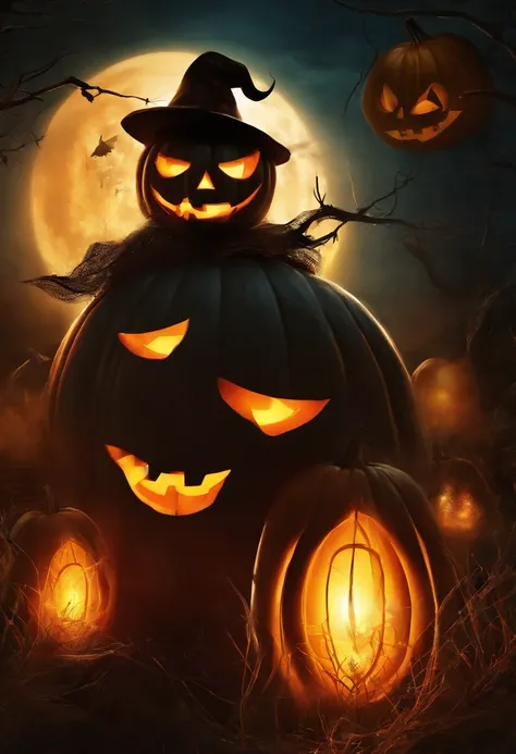 Halloween Pumpkin Bright Light Eyes, Biomechanicals, estranho, assustador, Pesadelo, cores muito brilhantes, light particles, com luz brilhante, Mshiff, Arte do papel de parede, Papel de parede UHD