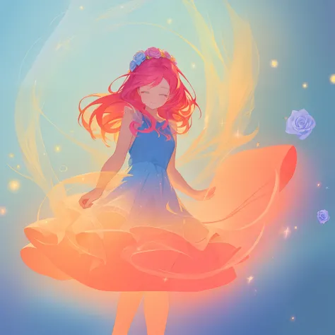 beautiful girl, tiered flower fairy dress, fairy queen, fairy wings, (tiered layered skirt resembling a rose), vibrant pastel colors, (colorful), glowing golden long hair, magical lights, sparkling magical liquid, inspired by Glen Keane, inspired by Lois v...