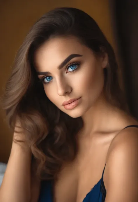 Arafed Mujer totalmente , Chica sexy con ojos azules, ultra realista, meticulosamente detallado, Retrato Sophie Mudd, cabello rubio y ojos grandes, selfie de una mujer joven, Ojos del dormitorio, Violeta Myers, sin maquillaje, Maquillaje natural, staring d...