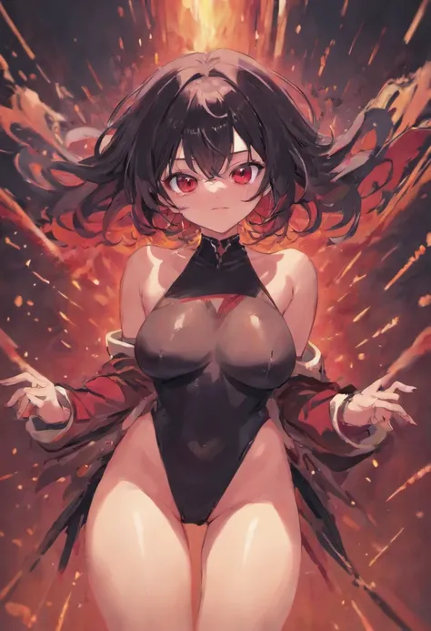 manhua character Shana from My girlfriend is a zombie, nsfw, sexy, sexy black and red lingeria, horny, black hair, red eyes, masturbating, oppai, showing breast,