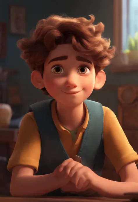 Image of a boy for a story in a YouTube video in Pixar format, Hes the little allabester, Hes the class leader, Hes outgoing, Playful and gets up for a lot of things, cabelo curto