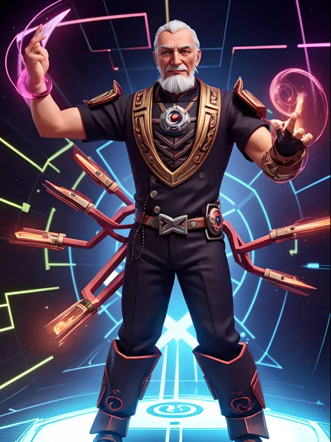 Funny charismatic four-armed cybergrandfather