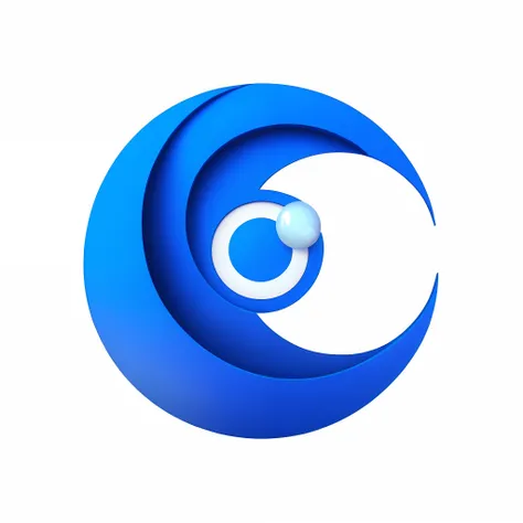 um closeup de um logotipo circular com um fundo azul, circular logo, Logotipo redondo, infographics. Logo. azul, buraco da chave na bola azul, optical ripple, One-eyed corporate logotype, Rounded logotype, Octane rendering, Holograma circular azul, planeta...