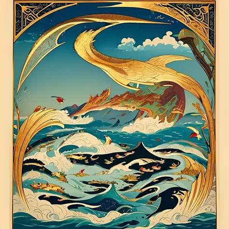 Yamakawa，rivers,Mountain and sea skylark scrolls，Ancient mythology《Mountain and Sea Scriptures》，Mythical beasts，epic composition，Shadowing，national style