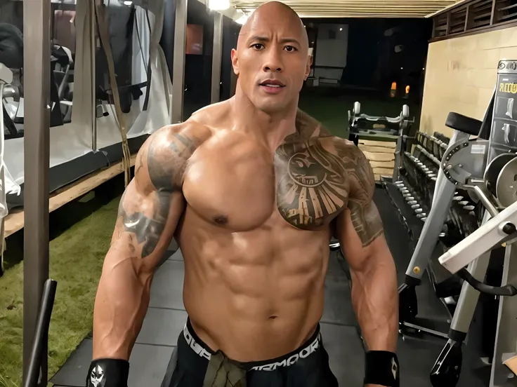 Hombre arafed con tatuajes en el pecho y el pecho en un gimnasio, Dwayne el Rock Johnson, Dwayne Johnson, La Roca, Dwayne Johnson como Hulk., Dwayne Johnson como Dios de la guerra, Dwayne Johnson como Kratos, Dwayne Johnson como Batman., Dwayne Johnson com...