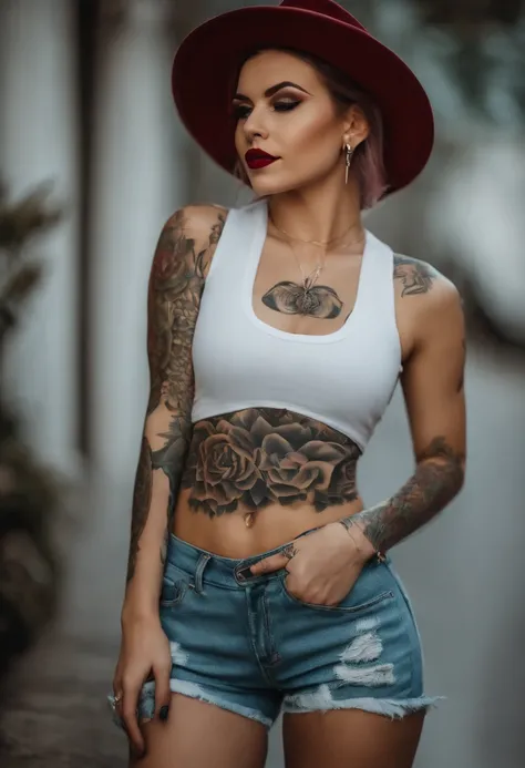 Chica monstruo, Cuerpo de limo completo, neon colors, Risa loca, Mal, Mujer con tatuajes y piercings posando con camisa blanca, bomba, Mujer preciosa, con una camisa blanca, hiperrealista,cuerpo completamente tatuado, Mujer preciosa, Fotos oficiales del pr...