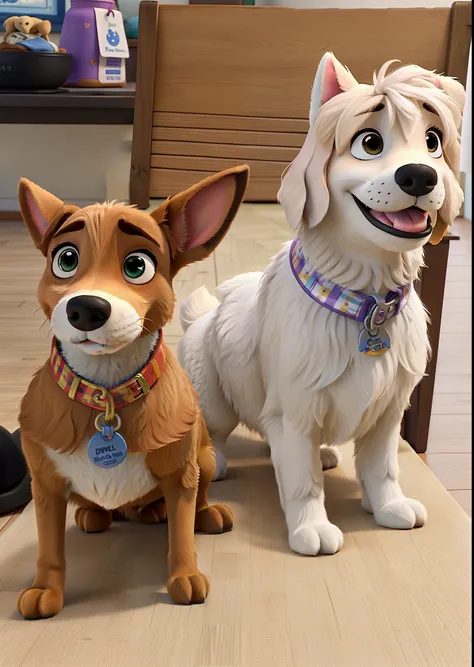 Two female dogs Disney pixar style, alta qualidade, melhor qualidade