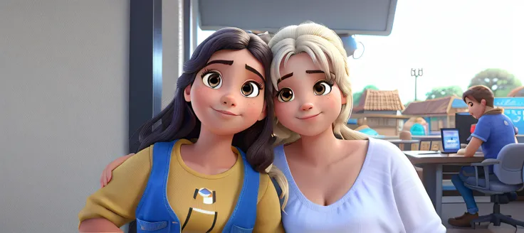 Uma menina jovem e uma mulher idosa estilo disney pixar, alta qualidade, melhor qualidade