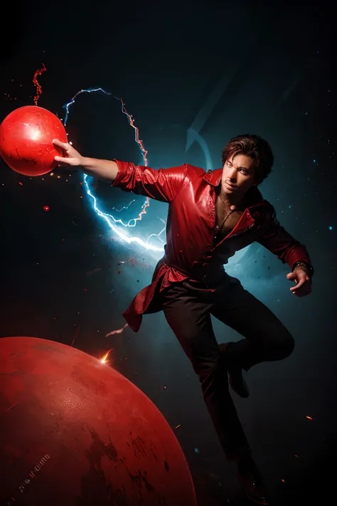 Sorcerer Man Floating Inside An Energetic Red Sphere