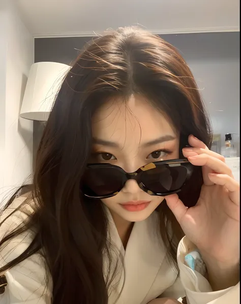 Hay una mujer que sostiene unas gafas de sol, Blackpink Jennie, con gafas de sol, ulzzang, Jinyoung Shin, con gafas de sol, Heonhwa Choe, Jisoo de Blackpink, Jisoo de Blackpink, Bae Suzy, Jossi de Blackpink, with dark brown sunglasses, Lee Ji - Eun, Lee Ji...