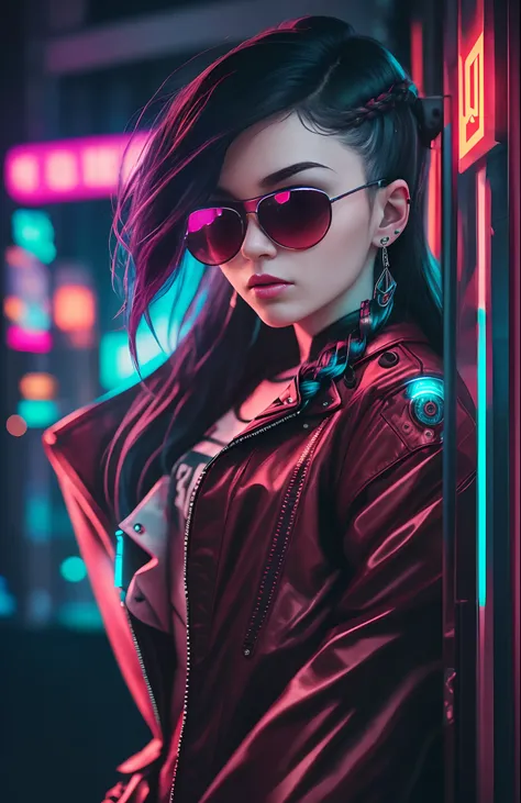 a woman standing in the middle of a street at night, cyberpunk art, inspired by Wang E, mamilos ,  Buceta, Pernas bem abertas, pernas levantadas, long black braided hair, with sunglass, trending photo, hip hop style, in style of lam manh, actress, 2019 tre...