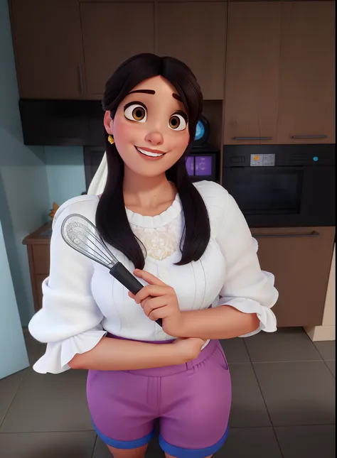 Uma mulher um pouco morena confeiteira Disney pixar