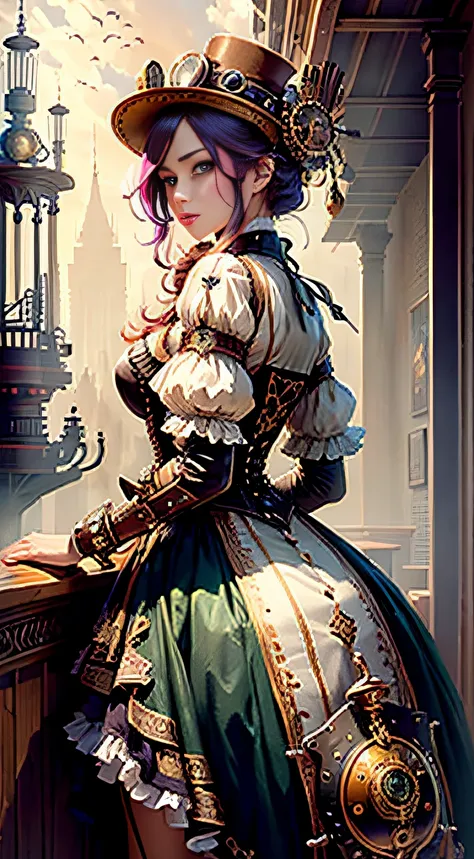 (masterpiece, top quality, best quality, official art, beautiful and aesthetic:1.2), (1girl:1.3), extreme detailed,(Steampunk:1.2),colorful,highest detailed