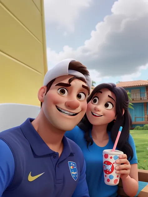 casal no estilo disney-pixar tomando sorvete, com alta qualidade melhor qualidade