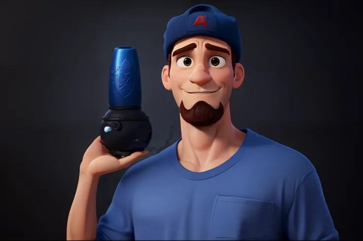 Homem com cavanhaque e nariz fino, with Disney Pixar style cap on his head, alta qualidade