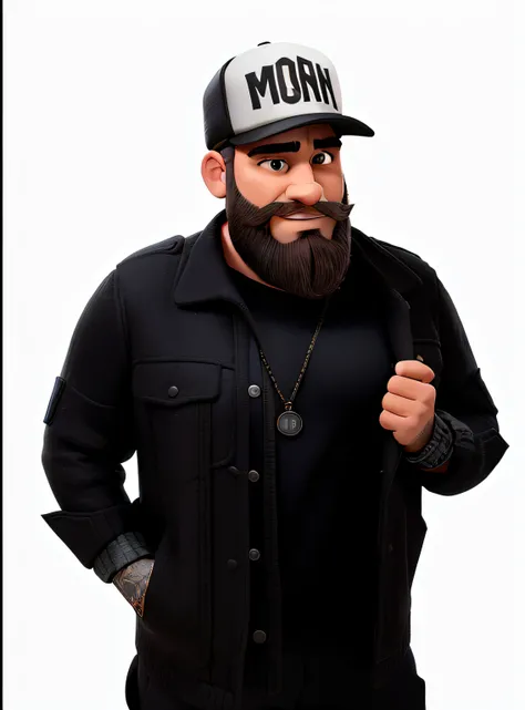 Man with a large beard, wearing a black jacket and a hat, portrait of the robust man, Promotional photo, Photo from a promotional shoot, promotional portrait, promotional photo, Alex Miranda, Miguel Vicente, with a beard and black jacket, Profile photo, im...