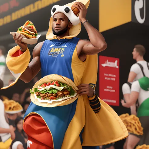 LeBron James wearing a taco costume