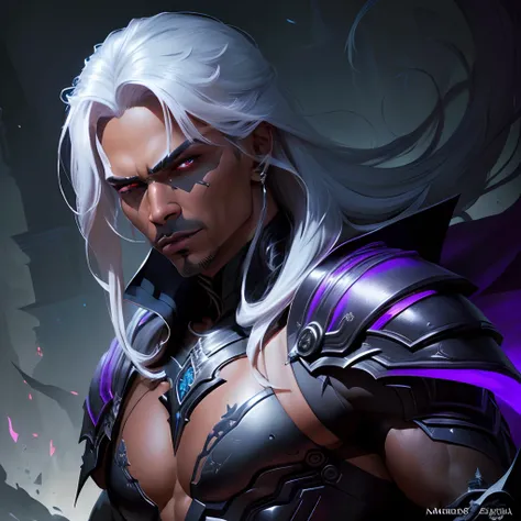 um close up de um homem negro musculoso em armadura com uma espada, ImagineFX, imaginar, male vampire of clan banu haqim, design de personagens de fantasia sombria, Imagine FX, bonito drow |, inspirado em Jorge Jacinto, ImaginFX, Destaque em ArtStation, Am...