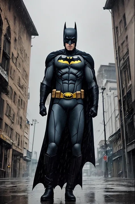 Batman standing in rain over building