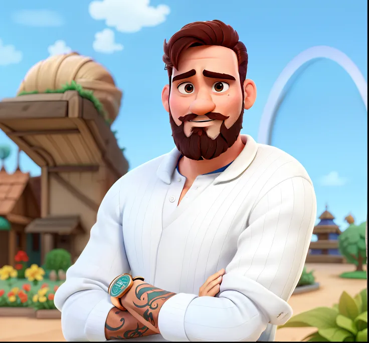 Um homem moreno com barba  estilo disney Pixar, alta qualidade,melhor qualidade.