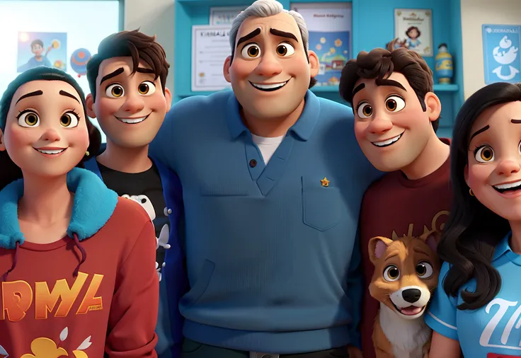 familia reunida estilo Disney Pixar,melhor qualidade