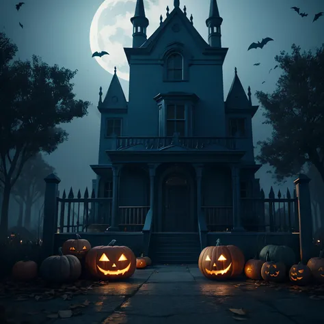 halloween scene, blue dark color