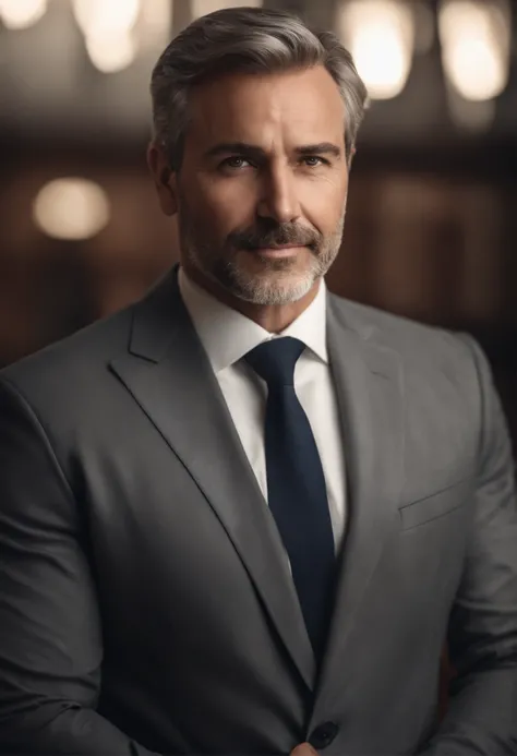 realistic portrait of middle-aged business professional, 110 pounds weight, professionally dressed in a suit and tie, high-quality, highest resolution, looking straight at the camera, professional, beautiful detailed eyes slightly brownish, beautiful detai...